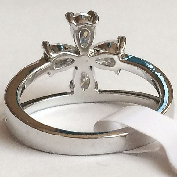 Flower Cocktail Ring Size 9 Cross Pear Cut Cubic Zirconia Silver RhodiumPlated - Picture 9 of 12